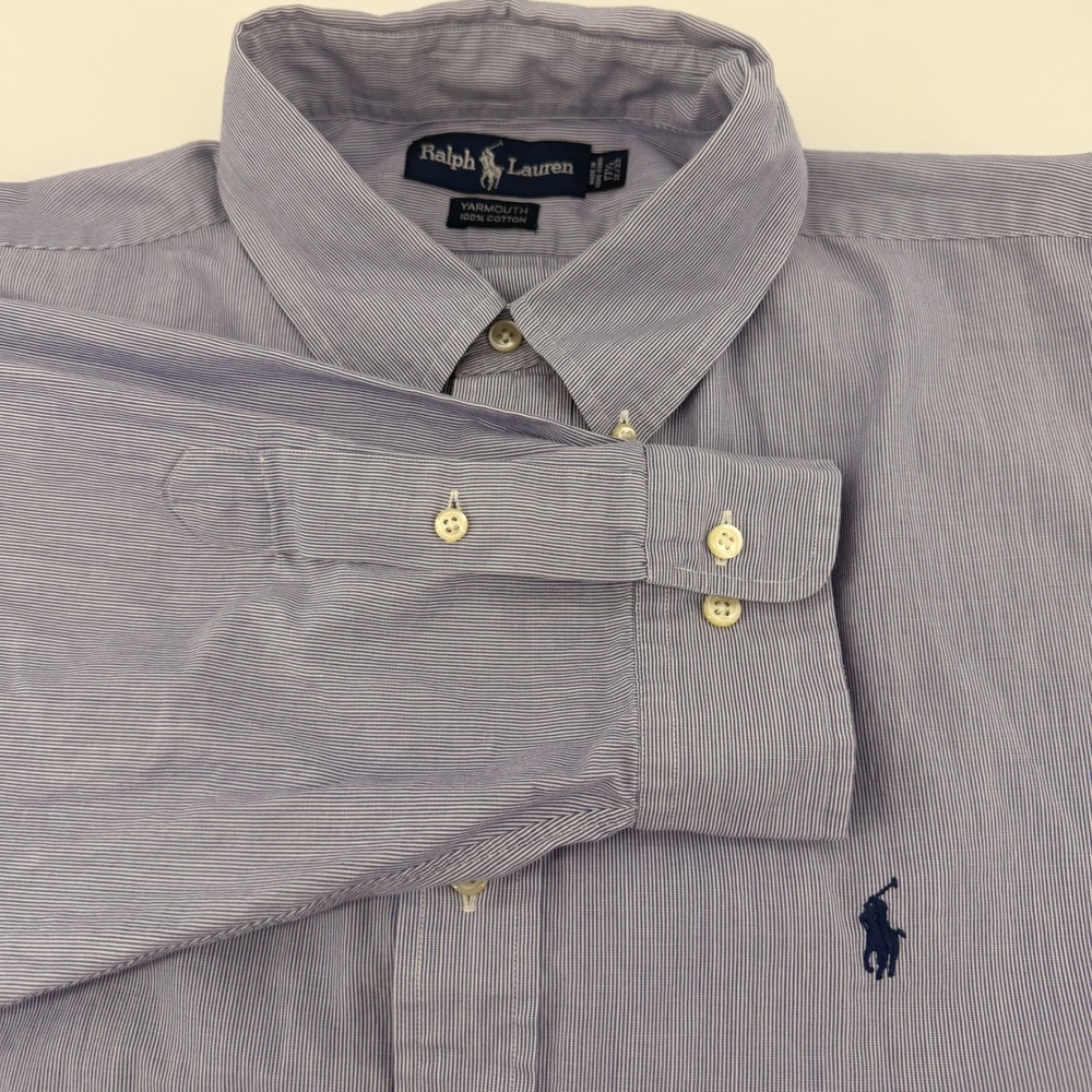 Ralph Lauren Shirt Mens 17.5 32/33 Blue Yarmouth Micro Stripe Button Down Cotton